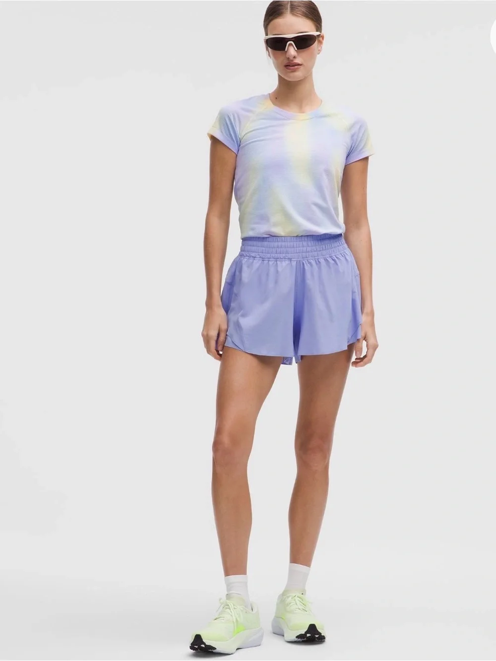 lululemon athletica Swiftly Tech Tee in Lavender and Pale Yellow om